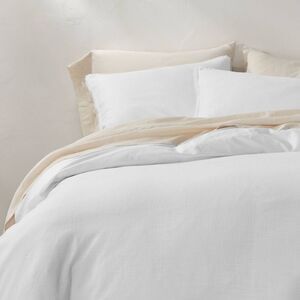 Casaluna - King Heavyweight Linen Blend Duvet Cover & Sham Se White